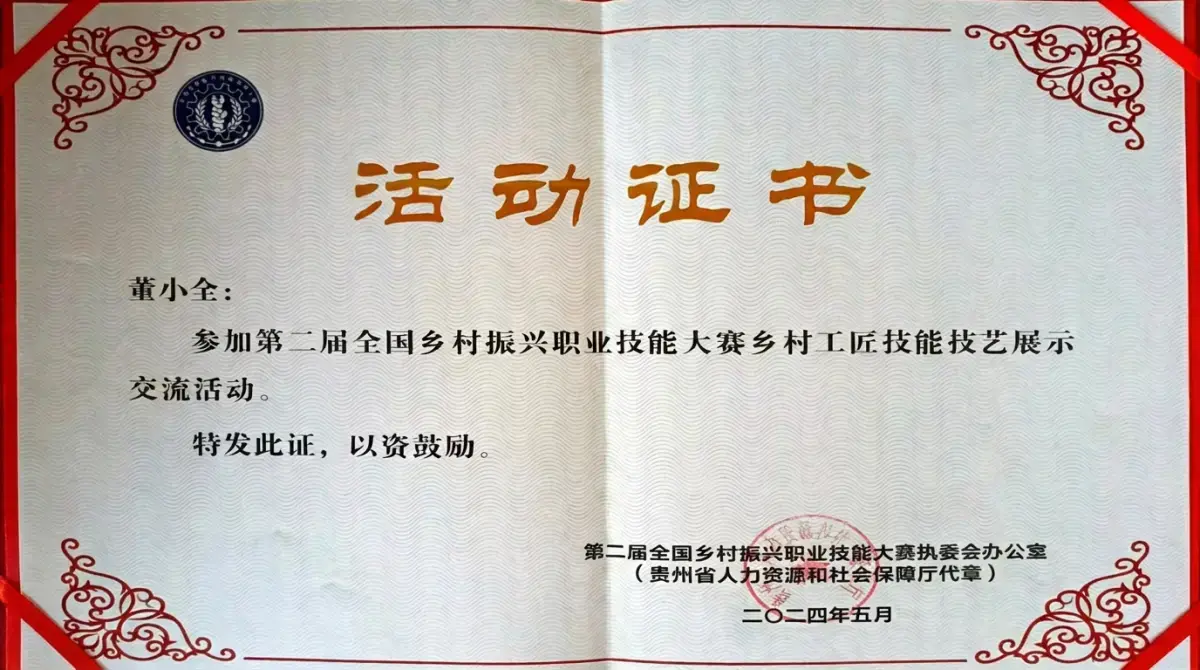 National Rural Revitalization Skills Competition Certificate